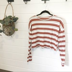 Orange striped Long Sleeve Crop Top